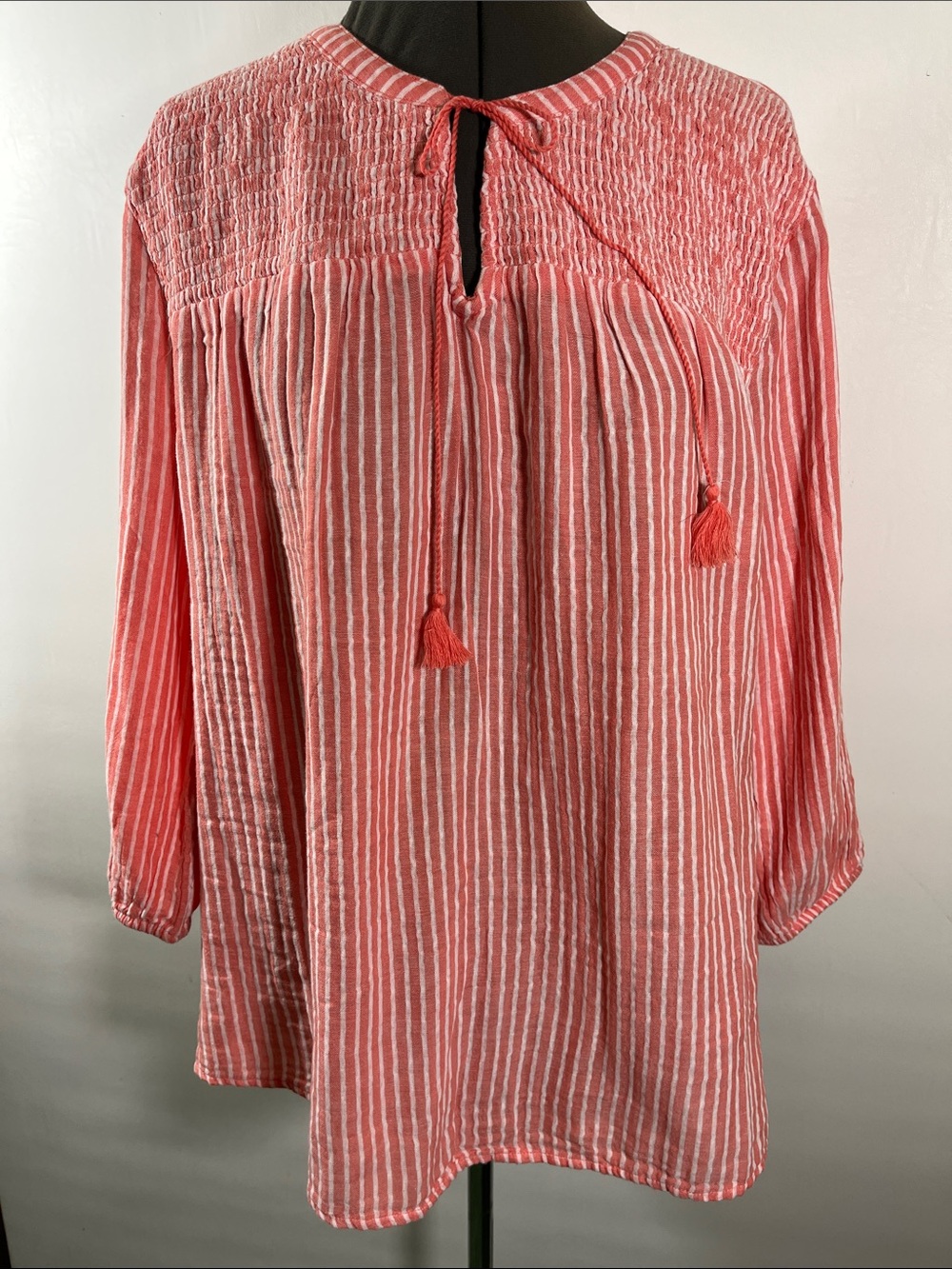Peasant Blouse with Tassel Tie Women SizeXL Coral & White Stripe New With  Tags